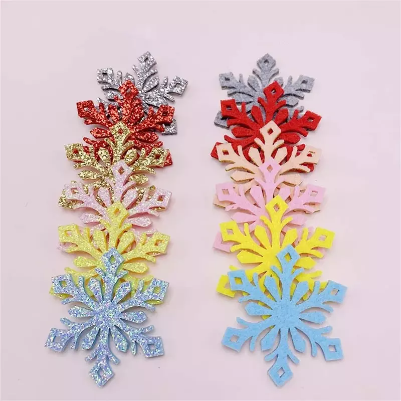 50 Buah/Lot 4*4.5CM Glitter Natal Lanyard Kepingan Salju Empuk Applique untuk Anak-anak Klip Rambut Aksesori Dekorasi Natal