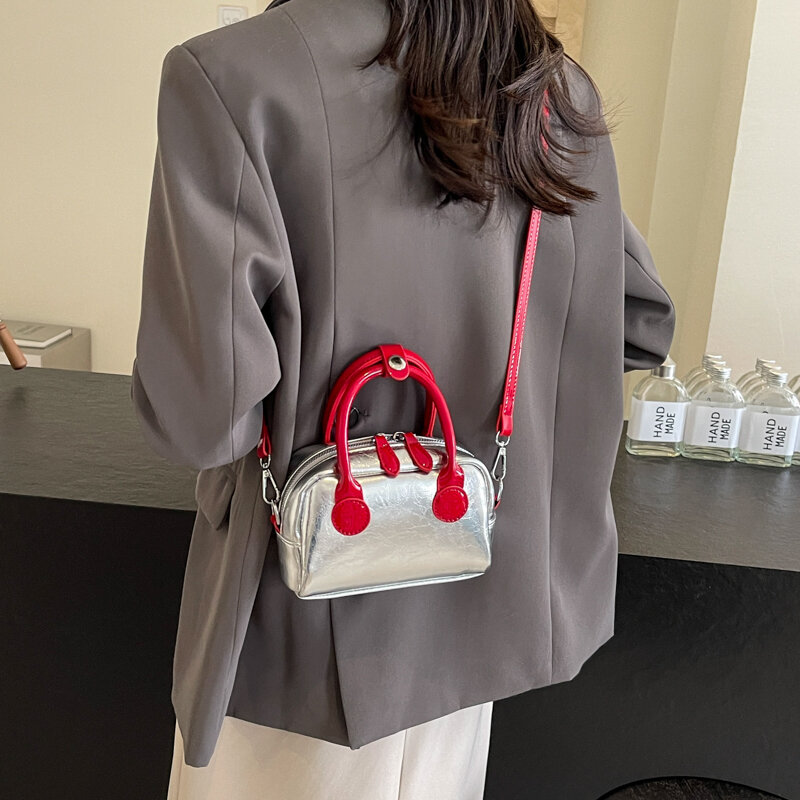 Mini sac à bandoulière en cuir PU pour femme, poignée courte, design initié, mode coréenne, simple, argent, femme, 2024
