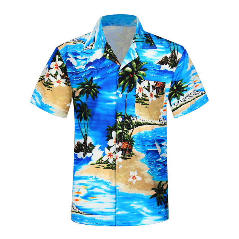 Fashion men's summer short-sleeved coconut tree 3D printed shirt Hawaii seaside holiday casual shirt men's 2023 plus size