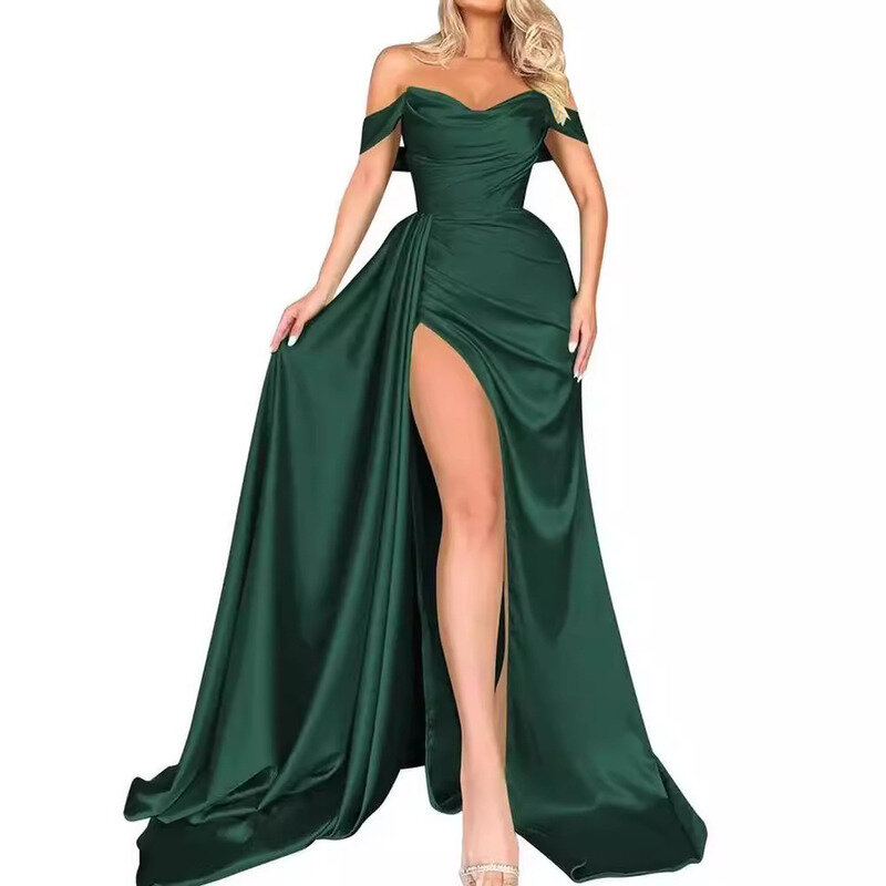 2024 abito lungo di un pezzo abito da banchetto abito alto diviso Sexy Host una spalla vestito da sera da festa sottile abiti da festa eleganti