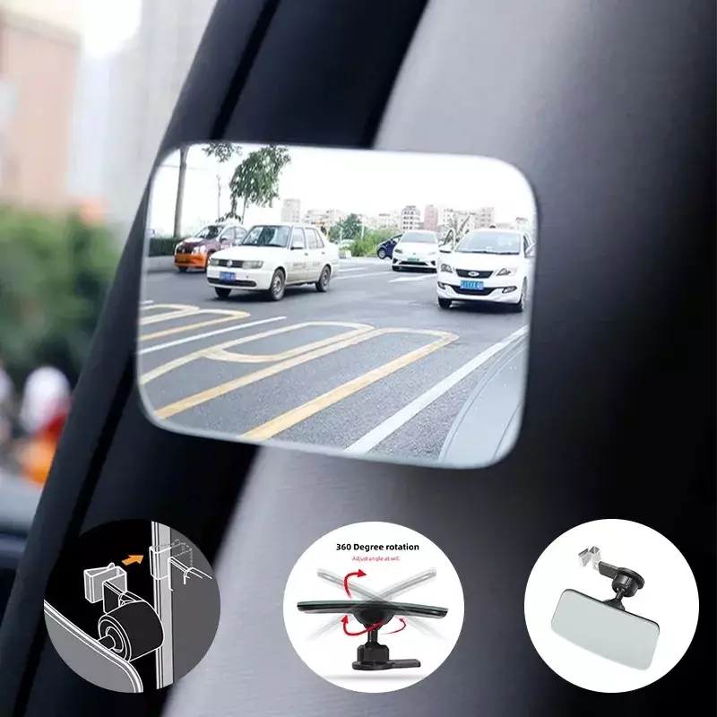 범용 자동차 인테리어 사각지대 거울, 360 ° 광각 조절 가능, HD 볼록 백미러, 자동차 보조 주차 거울