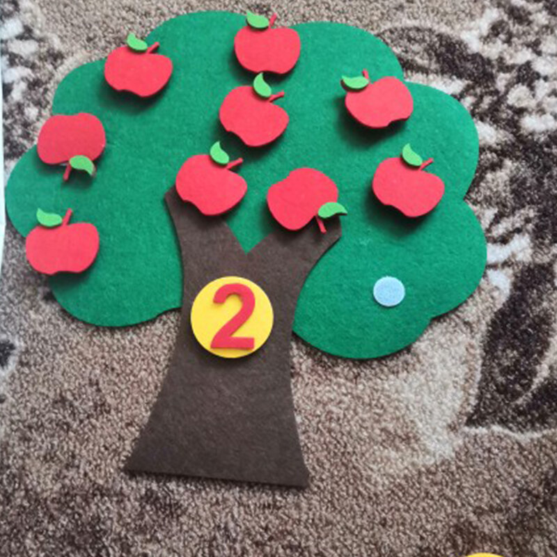 Árvore de maçã de tecido não tecido infantil contando brinquedos educativos, Montessori Educacional Learning Toys, DIY