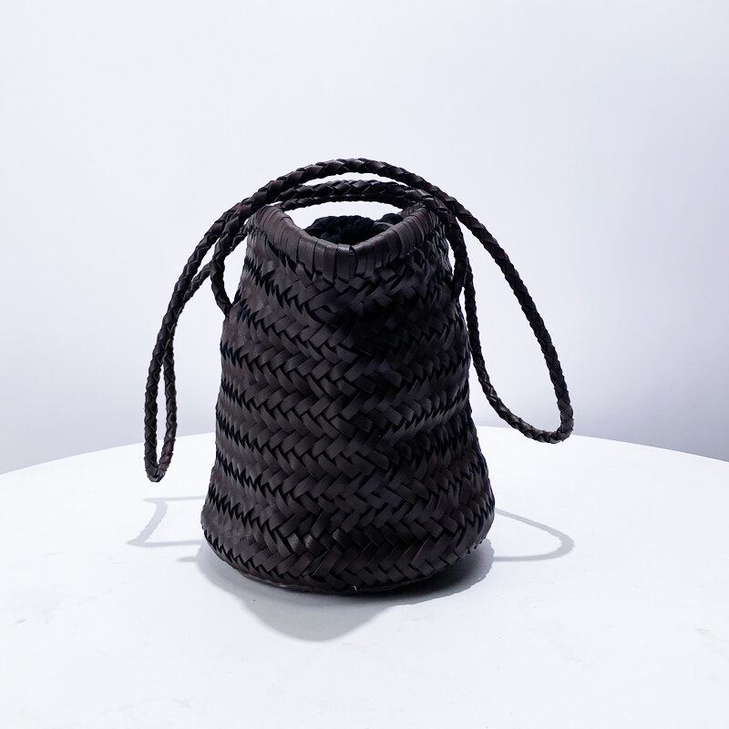 Drawstring Bucket Bag For Women Luxury Designer Handbag Purse 2024 New In Vintage PU Handmade Weave With Inner Pocket Shoulder