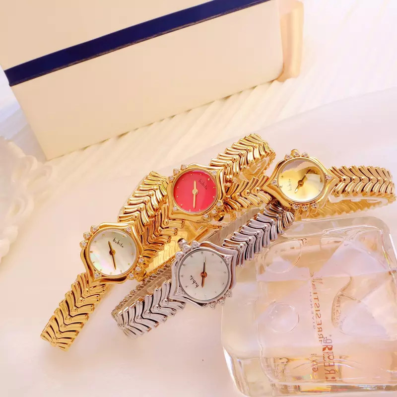Vintage Small  Dial Antique 2024 Women's Watch Diamond Retro Luxury Elegant  Gifts  Brass Band 24K Gold Plated High Quality