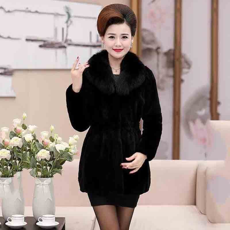 Fur Mid-length Coat New Women's Winter Long-sleeved Fur V-neck Loose Temperament Imitation Mink Velvet Slim-fit Thick TopWomens