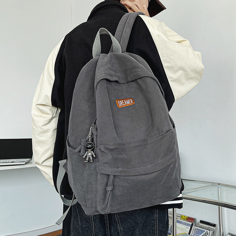 Japanese Canvas Backpack Ins Student Large Capacity Versatile Bag Male Female Couples Solid Color Shopping Travel School New