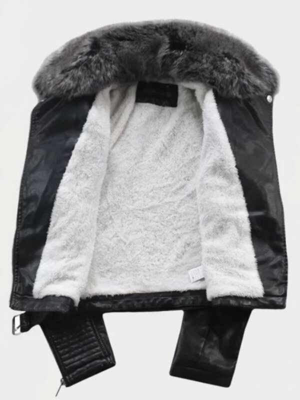 여성용 따뜻한 인조 가죽 재킷, 모피 칼라 벨트, 레이디 블랙 핑크 오토바이 바이커 아우터 코트, 2024 인기 패션, 겨울