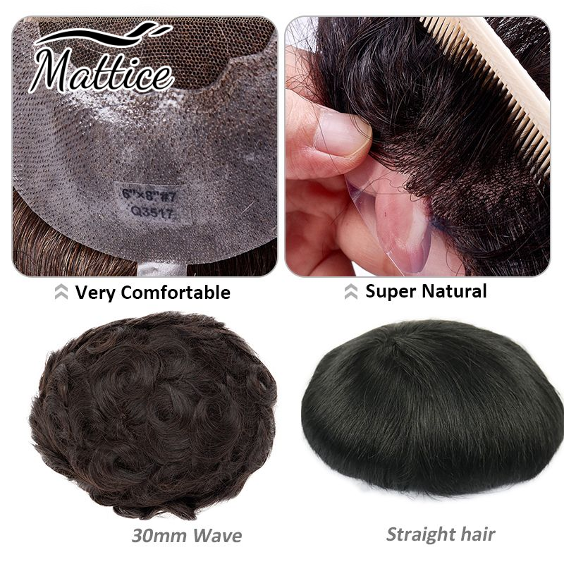 Натуральный парик для мужчин, Швейцарский парик из искусственной кожи на шнуровке, мужской протез волос Q6