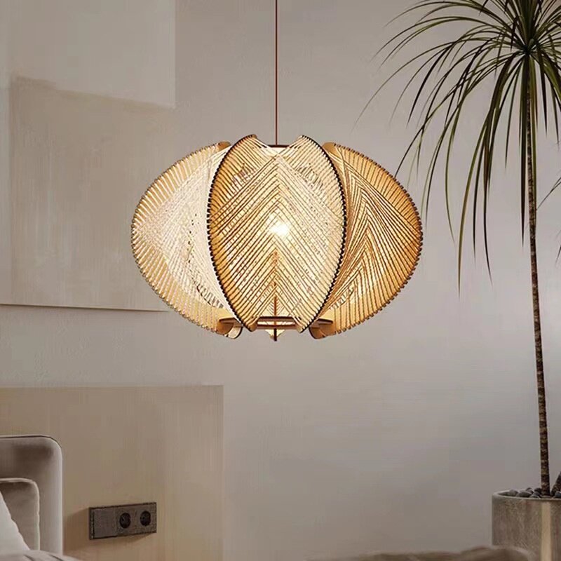 Lustre en rotin de style japonais, plafonnier, suspension en bambou, lumières frontales, lumières LED, salle à manger minimaliste