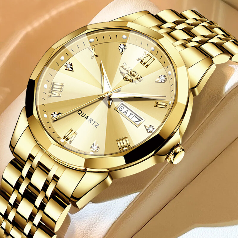 Часы наручные LIGE Мужские кварцевые, роскошные модные деловые водонепроницаемые полностью стальные, с ромбовидным дизайном