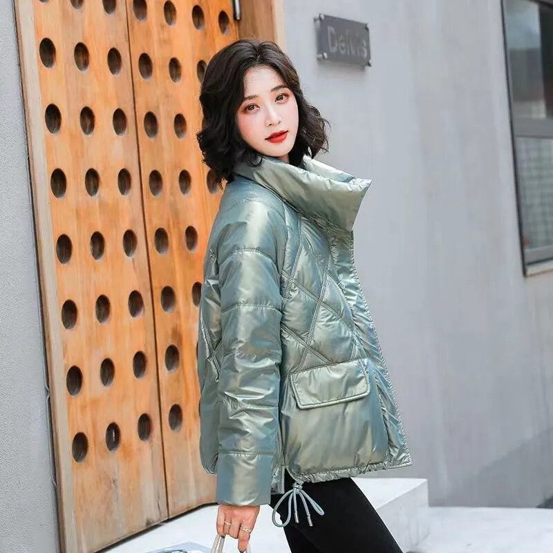 Women's Down Cotton Coat Autumn and Winter 2023 New Bright Face Standing Collar Cotton Coat Korean Edition Bread Coat Cotton