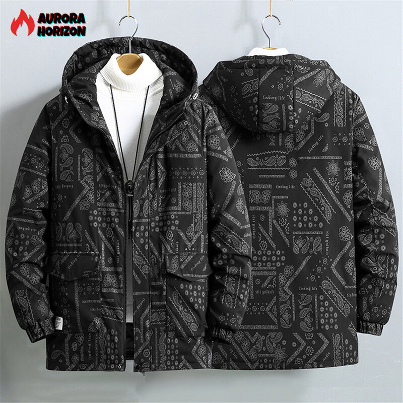 ZOZOWANG Plus Size 10XL Parkas Men Winter Thick Jacket Coat Fashion Bandana Paistey Print Parka Male Black Jackets Big Size