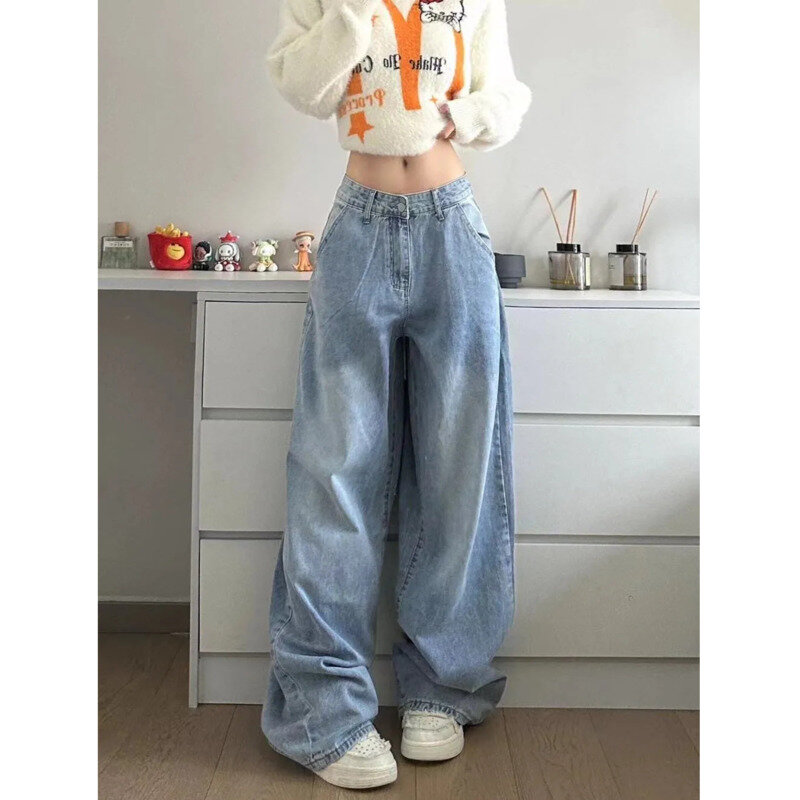 Hello Kitty Sanrio Y2k spodnie dżinsowe Retro wyszywane litery jeansy z wysokim stanem luźne spodnie z szerokimi nogawkami spodnie główna ulica dla kobiet