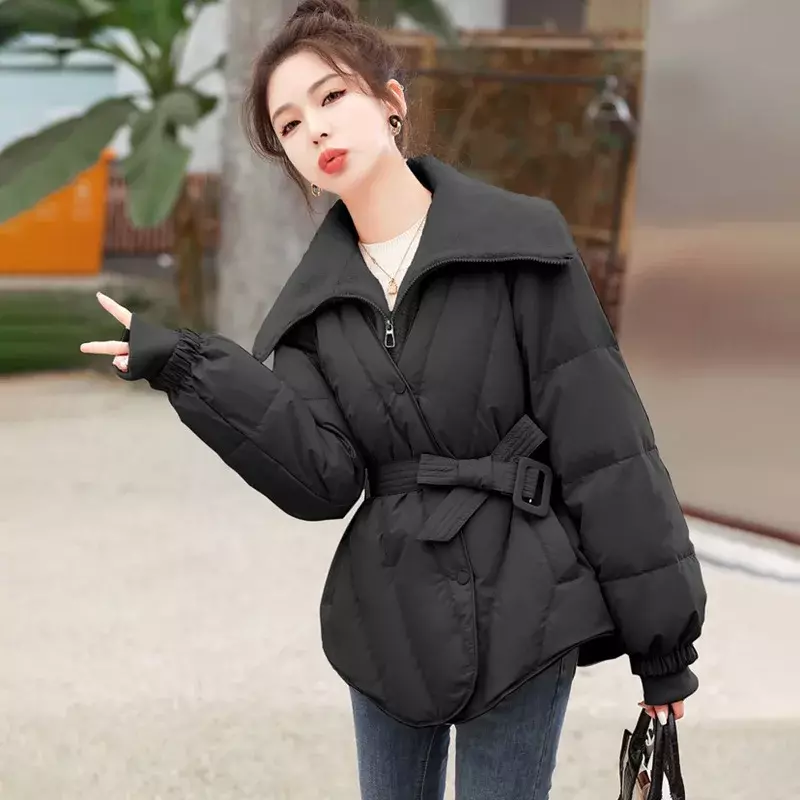 Zimowa nowa moda damska kurtka puchowa duża z klapami pogrubiony krótki płaszcz 90% biała kurtka damska z kaczym puchu