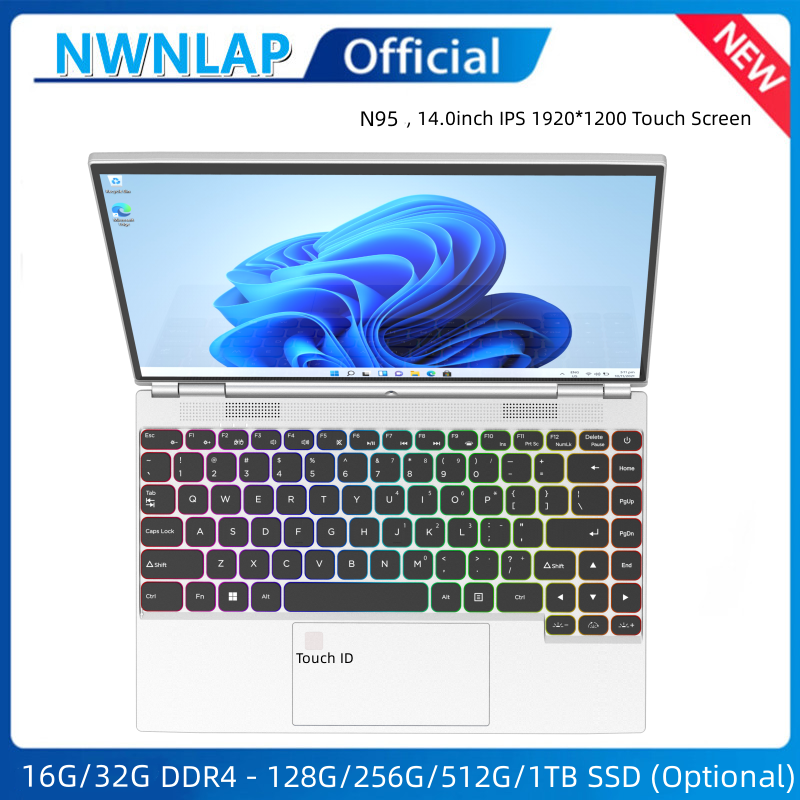 Laptop 14.0 "ips Touchscreen Laptop 16GB RAM 128GB SSD 360 ° Flip Fold Intel Prozessor n95 Windows 11 Computer Notebook Touch ID