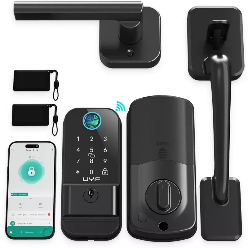 WiFi Front Door Lock Set, Impressão Digital Inteligente, Entrada Keyless, Teclado, Bloqueio com Alça, Digital Deadbolt Eletrônico, Bluetooth Ale