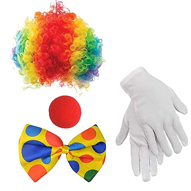 Костюм клоуна, парик клоуна, стиль клоуна, галстук-бабочка, белые перчатки для женщин и мужчин, аксессуары для носа Взрослый карнавал