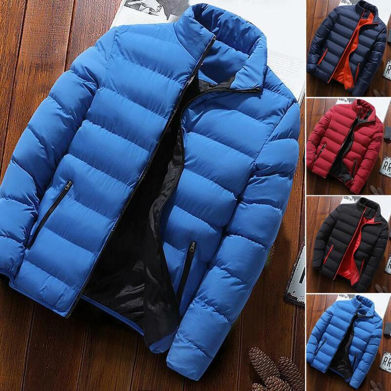 Accogliente giacca con tasche con cerniera alla moda autunno inverno uomo parka colletto alla coreana per l'uso quotidiano