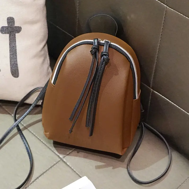 Mini PU Leather Backpack Women's Small Shoulder Bag with Tassel Zipper  Female Leather  School Bagpack Bag for Teenage Grils
