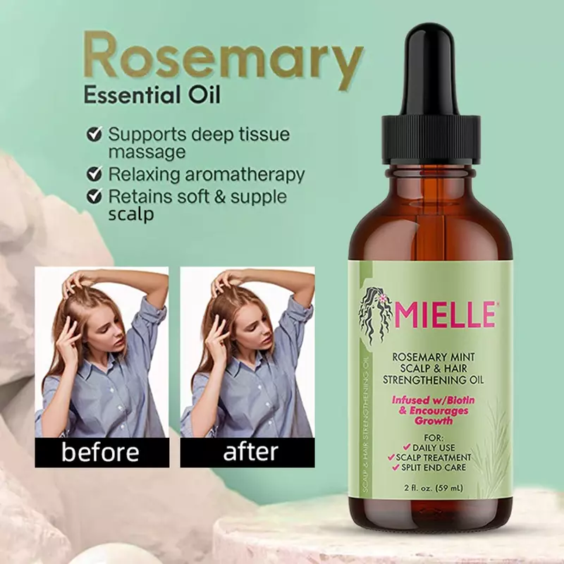 Aceite esencial para el crecimiento del cabello, aceite esencial de menta de Romero para fortalecer el cabello, tratamiento de Mielle seco orgánico, puntas abiertas para el cabello