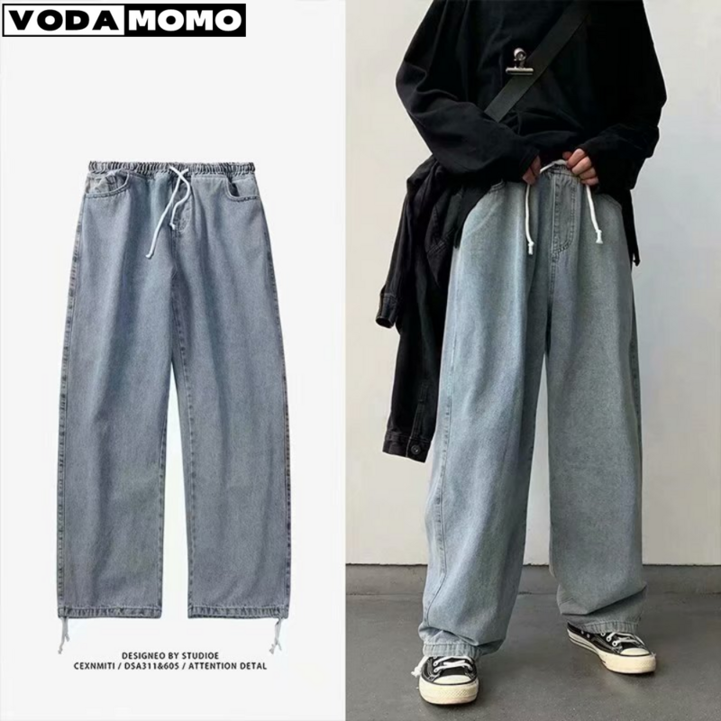 Jean à Jambes Larges de Style Coréen pour Homme, Pantalon en Denim Bleu Baggy, Vêtement à la Mode, 2020