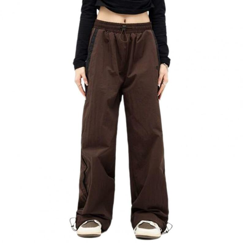 여성용 하이웨이스트 와이드 레그 팬츠, 대비 색상 포켓, 세련된 여름 바지, 스포티한 캐주얼