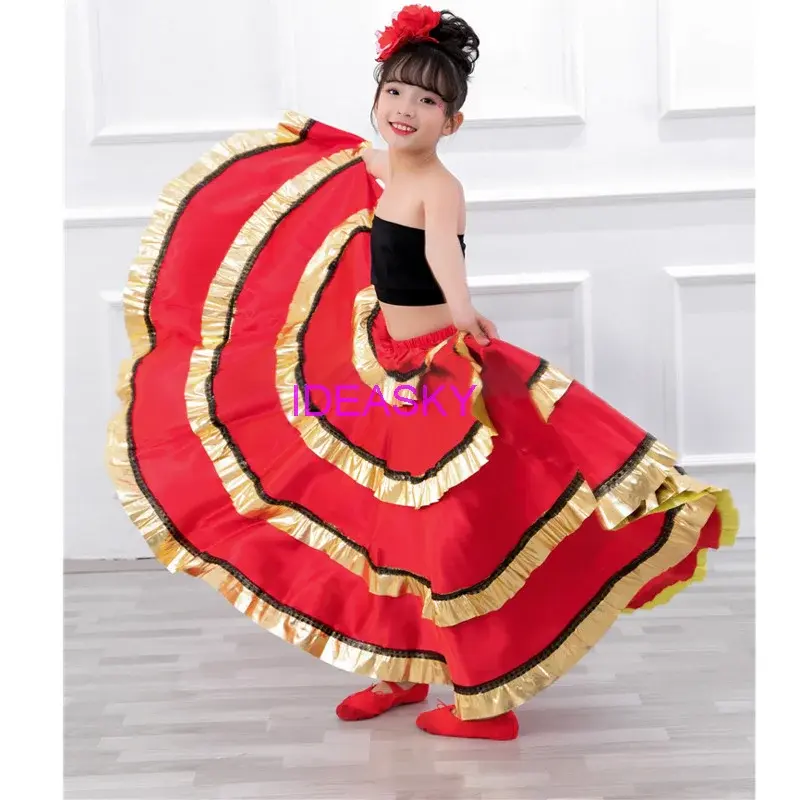 Costume spagnolo ragazza lungo rosso stile flamenco vestito gonna da sala da ballo per ragazze bambino abiti da ballo neri costumi per bambini vestiti