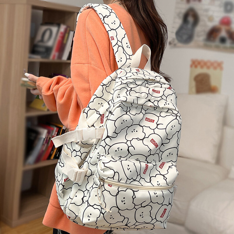 Laptop Large Backpack, Women's Cartoon Girls' Capacity Handbag, Waterproof, White, Fashionable, Travel, Women's, Chimy2k ,