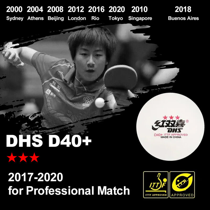 DHS-Bolas de tênis de mesa Ping Pong, D40 + DJ40 +, 3 estrelas ABS, novo material, especial para WTT