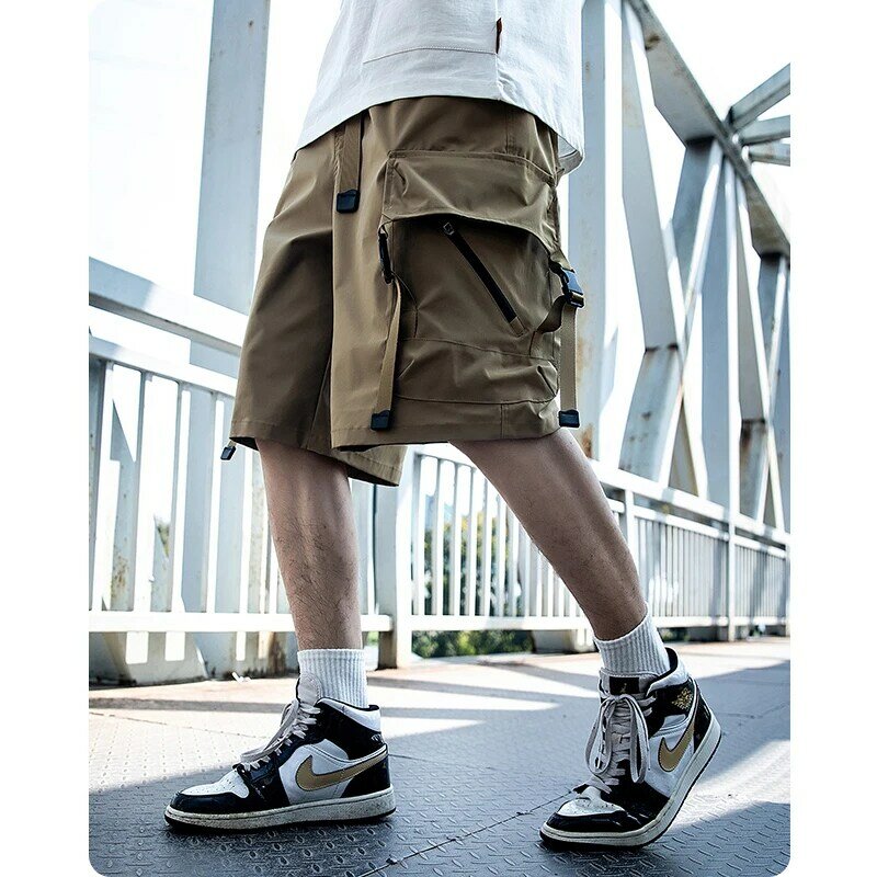 Unisex Summer Multi Pocket Straight Crop Pants Functional Shorts Men'S Clothing Harajuku High Street Oversize Hiphop Hoodie