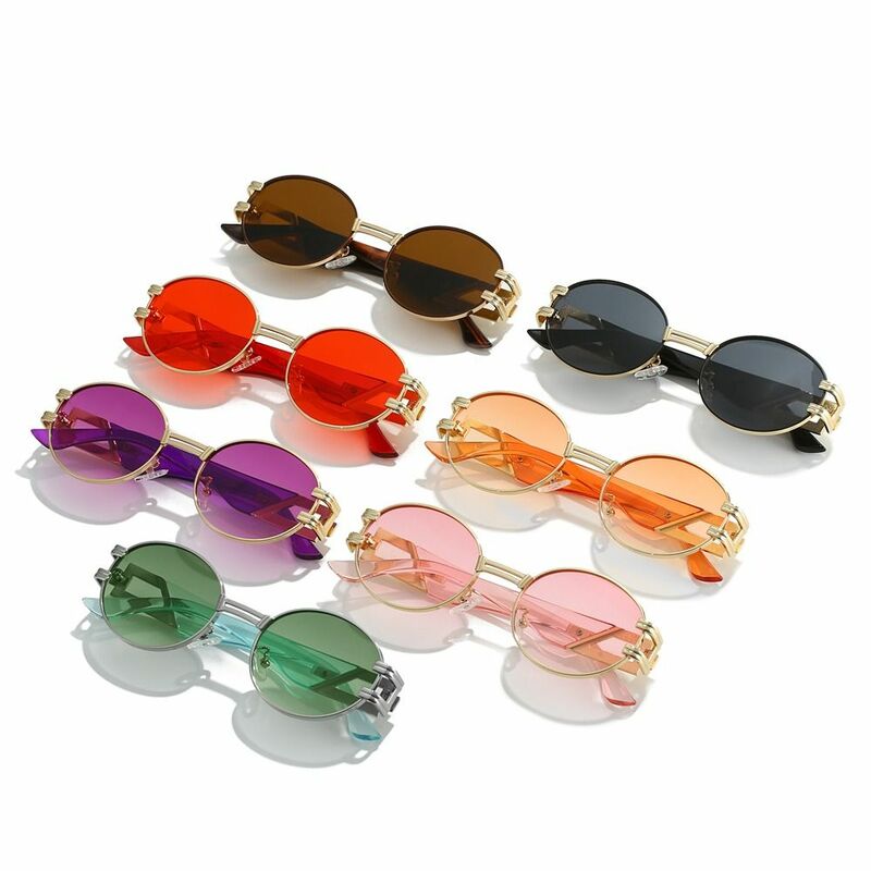 Gotyckie owalne punkowe okulary przeciwsłoneczne w stylu Vintage okrągłe okulary metalowe oprawki okulary przeciwsłoneczne odcienie Retro UV400 okulary ochronne modne gogle