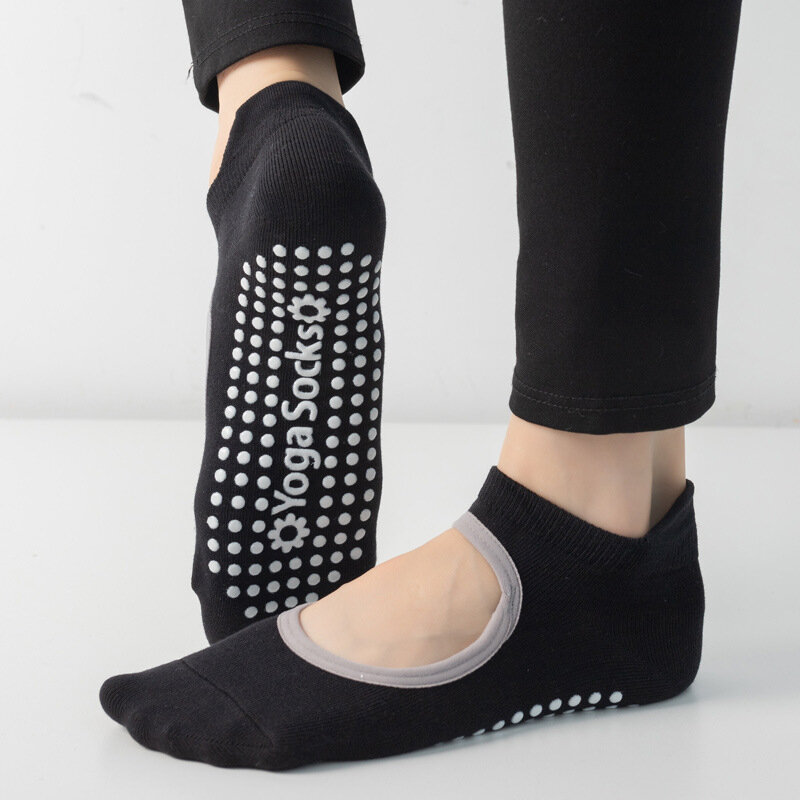 Женские носки для пилатеса, йоги, Нескользящие силиконовые дышащие хлопковые спортивные балетные танцевальные носки с открытой спиной для спортзала