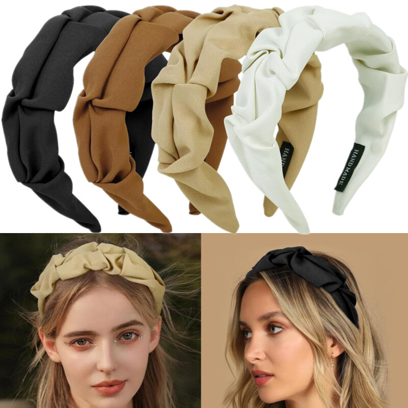 Bando rambut simpai Fashion 10 warna untuk wanita anak perempuan ikat kepala warna Solid desainer ikat rambut lebar aksesori rambut hiasan kepala