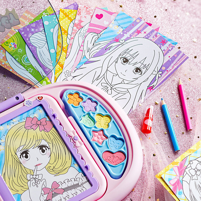 그림판 그림 다채로운 메이크업 장난감 소녀 메이크업 드로잉 세트 장난감, 다기능 LED 화장품 가방 생일 선물