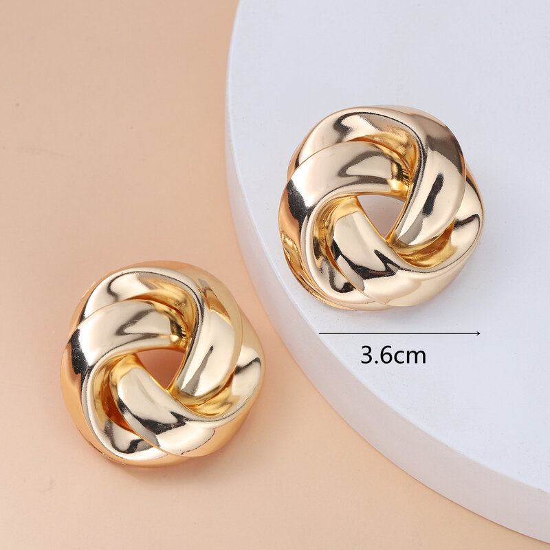 Hiphop Exaggerated Irregular Metal Dangle Earrings Spiral Twist Knot Geometry Round Smooth Rock Ear Brincos Jewelry Gift