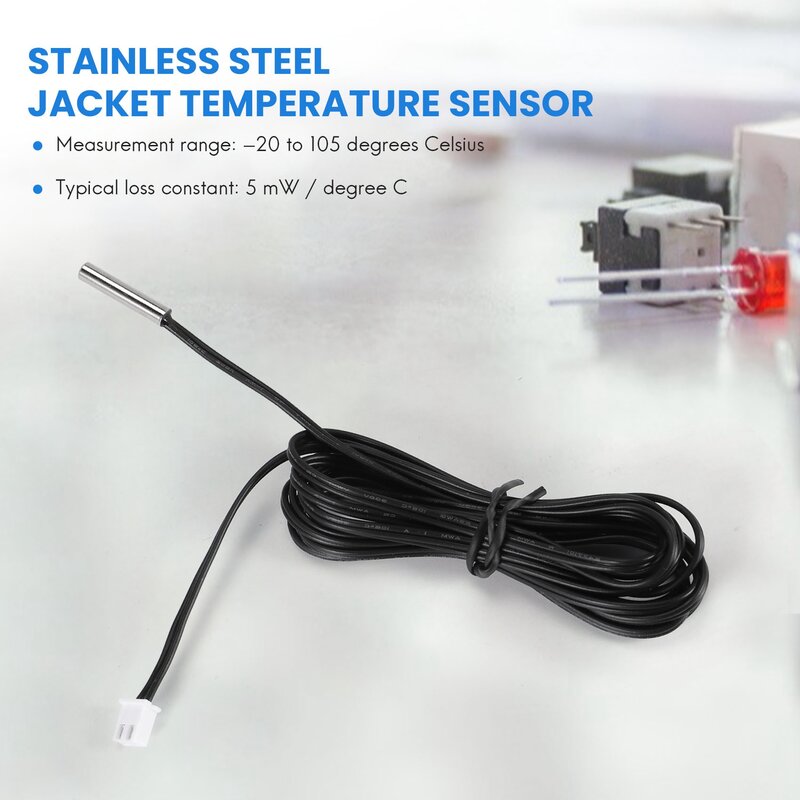 2 m NTC thermistor temperature sensor waterproof probe wire 10 K 1% 3950 black