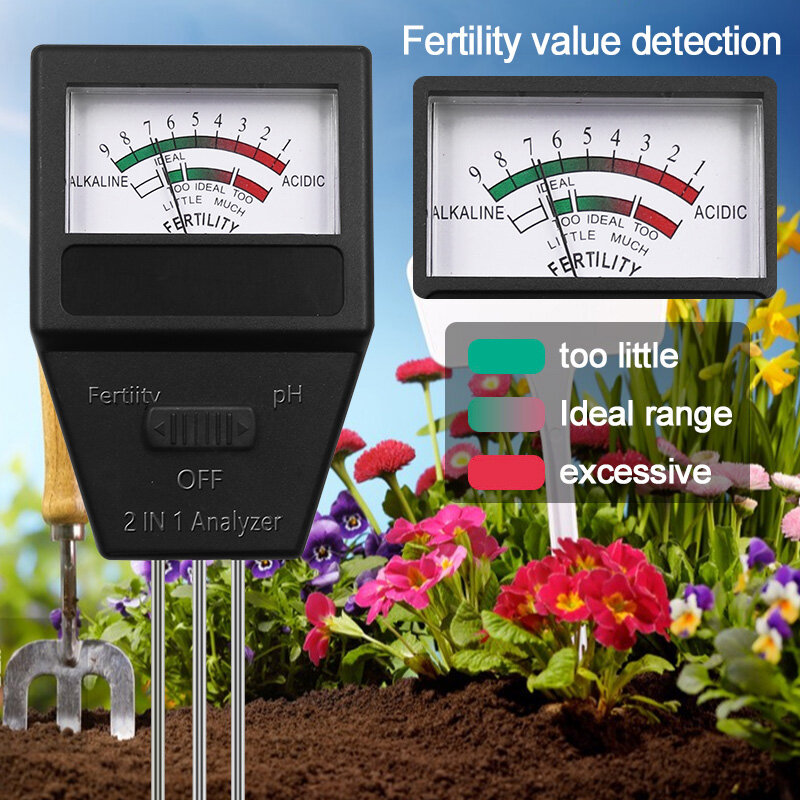 2 In 1 Soil PH Fertility Meter 3 Probes ดิน PH Tester โรงงาน Fertile วัดความเป็นกรดเมตรสำหรับสวน