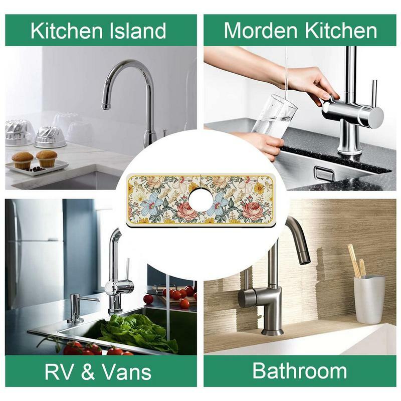 Kitchen Faucet Splash Guard Floral Pattern Soft Diatom Mud Drain Pad Quick Dry Strong Water Absorption Countertop Sink