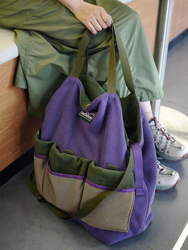 韓国-女性用パッチワークショルダーバッグ,マルチポケットショルダーバッグ,大容量ハンドバッグ,デザイナー