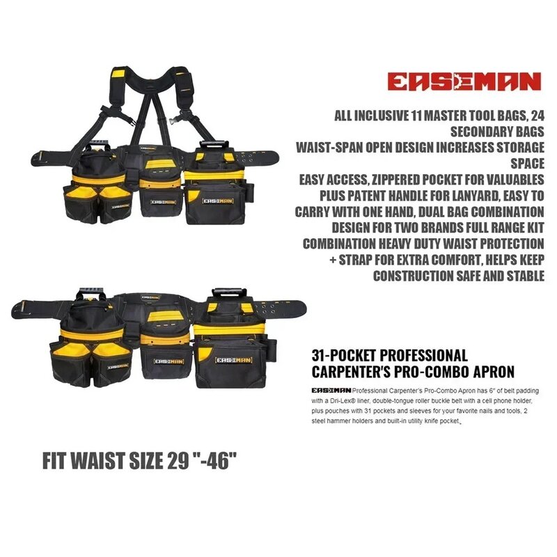 Portable Professional Belt Waist Bag Electrician Woodworking Man Gift Tools EASEMAN Heavy Duty Tool Set Storage Pouch 2024 New