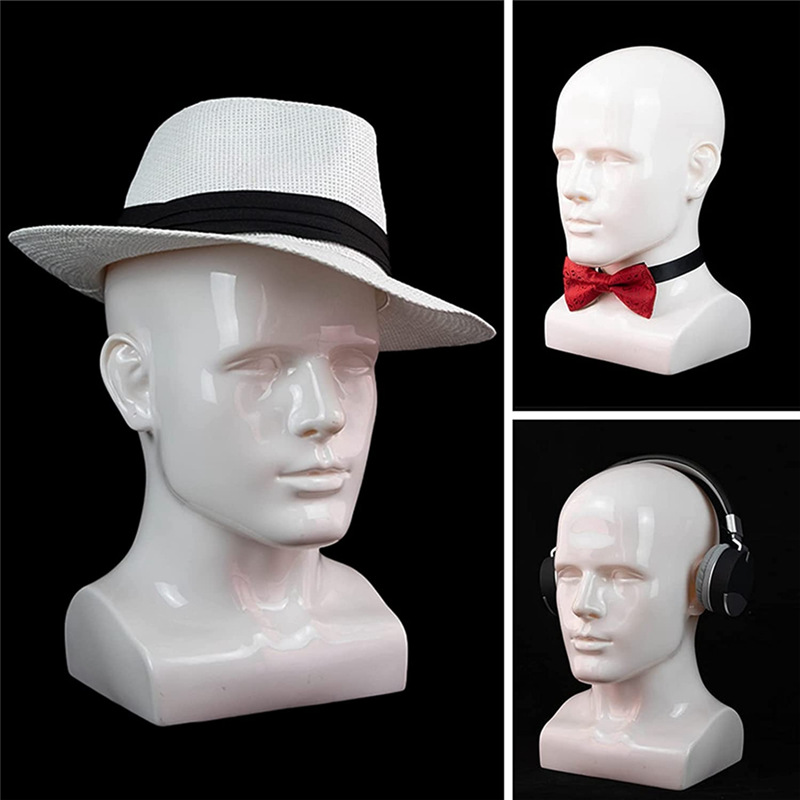 Manekin kepala manekin pria, kepala manekin profesional untuk topi wig tampilan masker Headphone (putih)