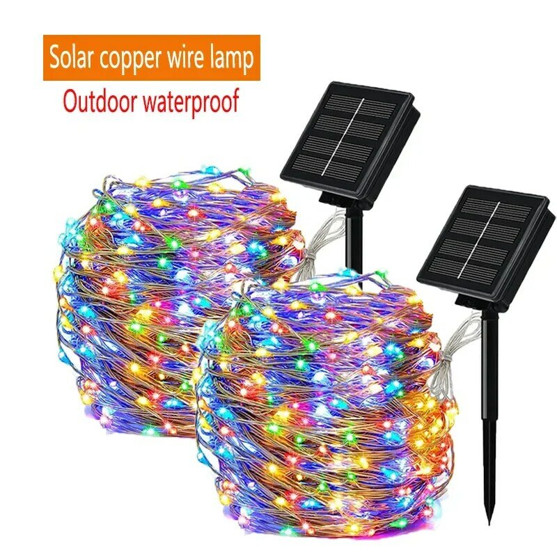 Solar String Fairy Lights para decoração do jardim, guirlanda impermeável, lâmpada de energia ao ar livre, luzes de Natal, 32m