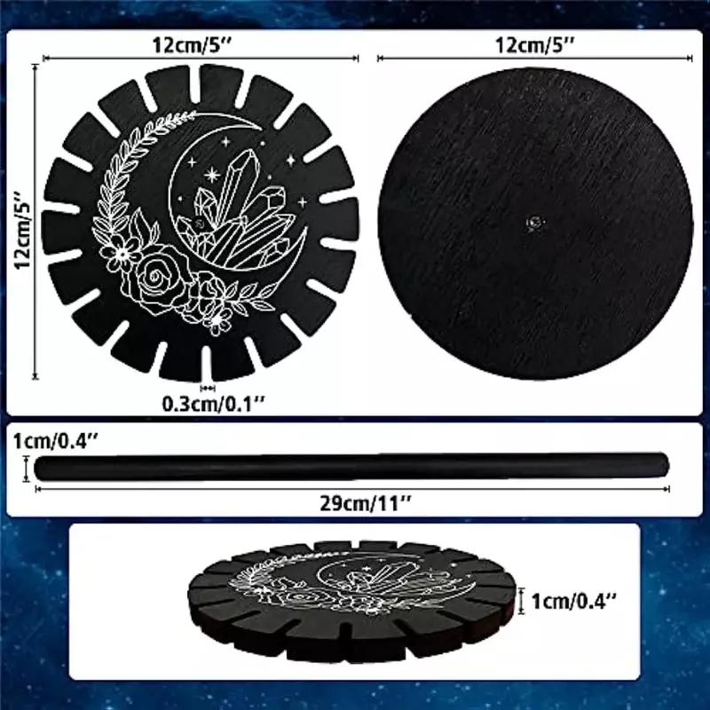 Présentoir de roue de pendule de radiesthésie en cristal noir, articles de sorcière, support en bois, étagère en cristal
