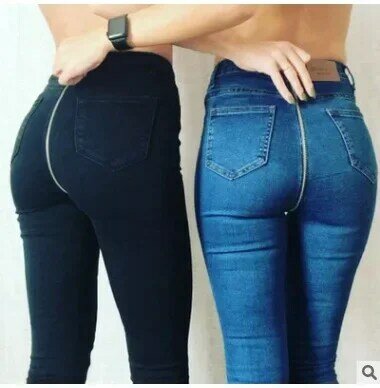 กางเกงยีนส์ผู้หญิงเอวสูงปานกลางผ้ายีนส์กางเกงรัดรูปยาวถึงข้อเท้ากระเป๋าเซ็กซี่สลิมฟิตซิปปลอม
