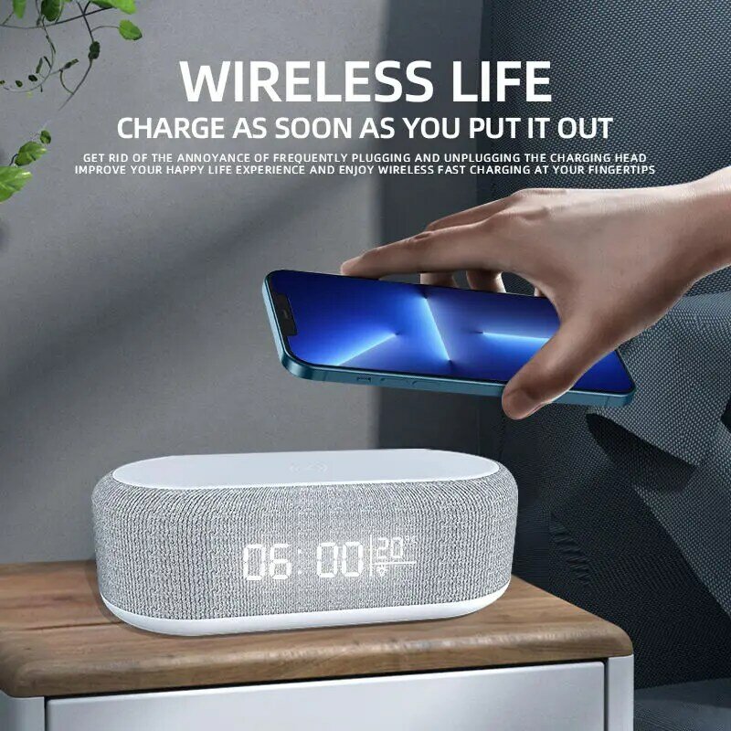Chargeur de téléphone sans fil avec lumière LED, réveil, écouteurs, charge rapide, station S6, 15W, iPhone, Samsung, Therye.com