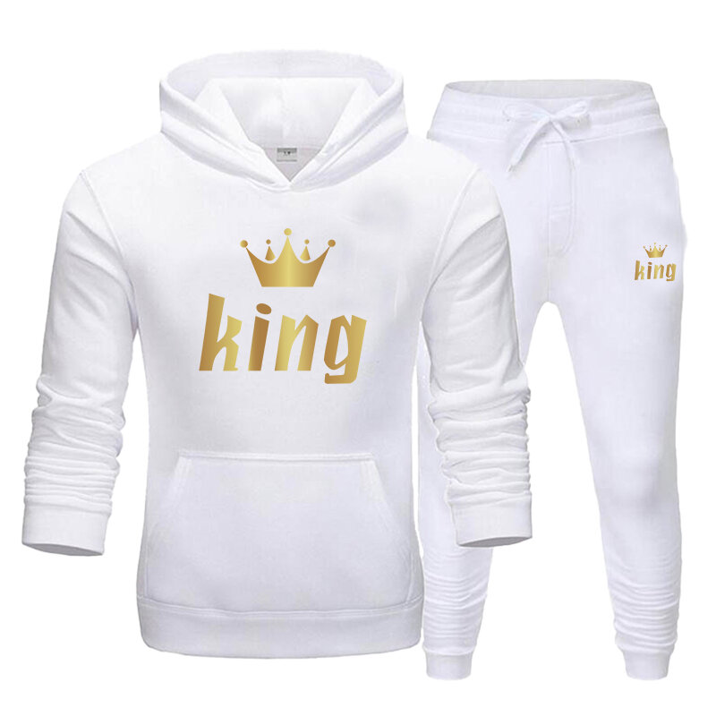 Мужской комплект спортивной одежды, толстовка с капюшоном и штаны с принтом «King», комплект из двух предметов, теплый шерстяной пуловер с капюшоном на осень/зиму, 2023