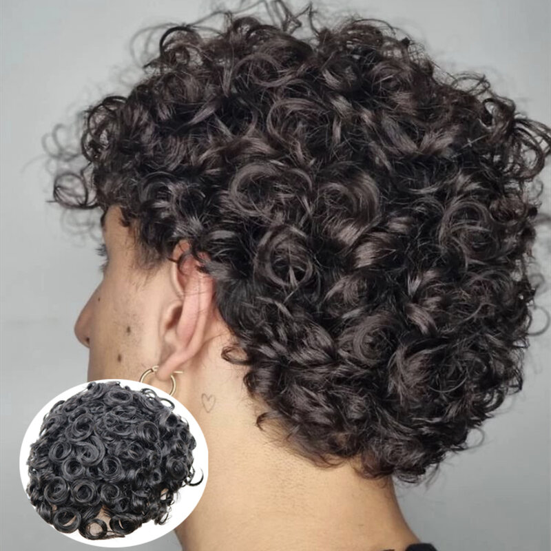 Natural Curly Cabelo Humano Toupee para Homens, Durável Fine Mono PU Base, Homem Hair Prothesis System, Hairpieces, 100% Cabelo Humano, 20mm, 30mm