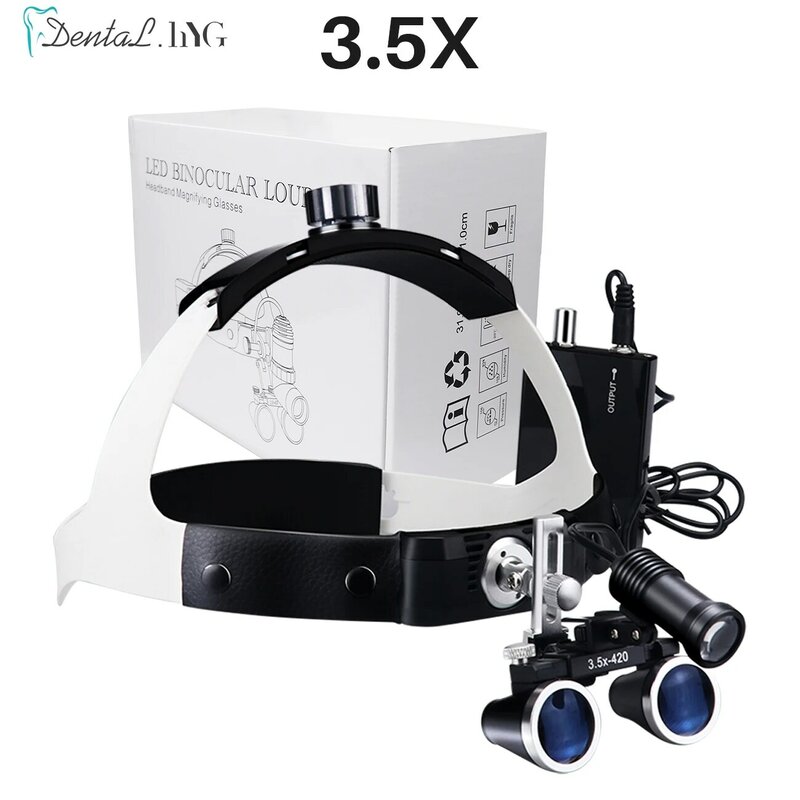 Lupa Binocular Dental de 320-420mm, lupa de vidrio óptico de 2,5/3.5X, casco ultraligero, amplio campo de visión