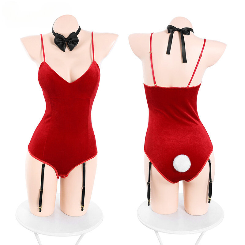 Black,Red Sexy Open Crotch Bodysuit Porno Anime Sexy Bunny Girl Cosplay Costumes Crotchless Bodysuit Exotic Lingerie Teddies