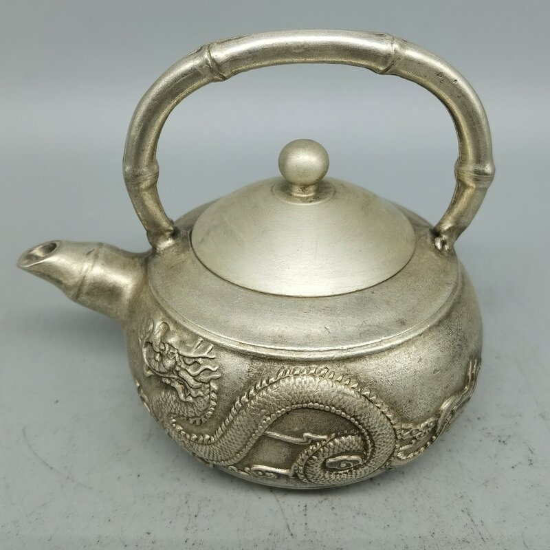 Kupfer Silber Drachen und Phoenix Pot Ornament Home Schmuck